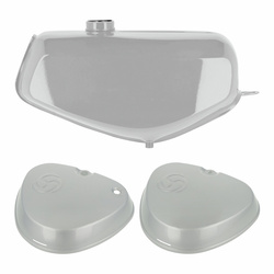 SET silberner Kraftstoffbehälter für Simson S51, S70 — eckige Seitendeckel