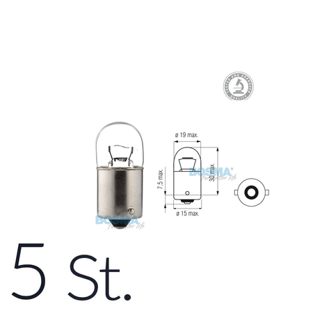 5x Glühlampe Glühbirne 12V R5W BA15s 5W Standlicht E-Prüfzeichen 