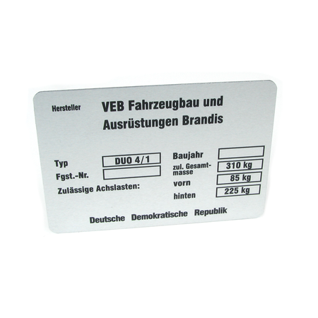 Tabliczka znamionowa dla Simson Duo 4/1 - stara wersja 