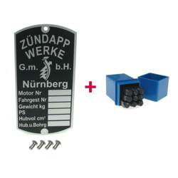 Type plate + punch numbers + 4 x grooved nails for Zündapp