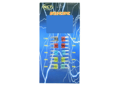 Set of 10 mini car fuses, bottle fuse 7.5 10 15 20 30A for cars