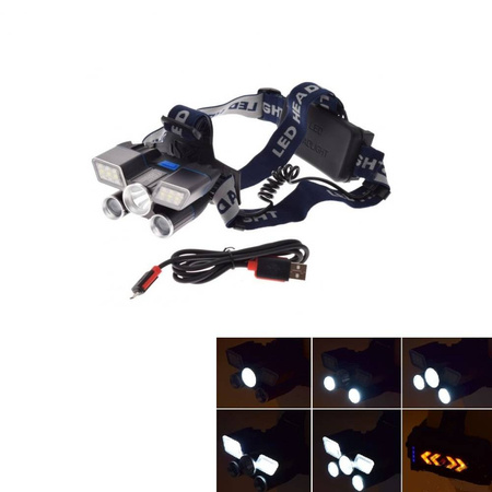 LED Motorcycle Headlamp 18000 lm USB Rechargeable with Red Warning Light