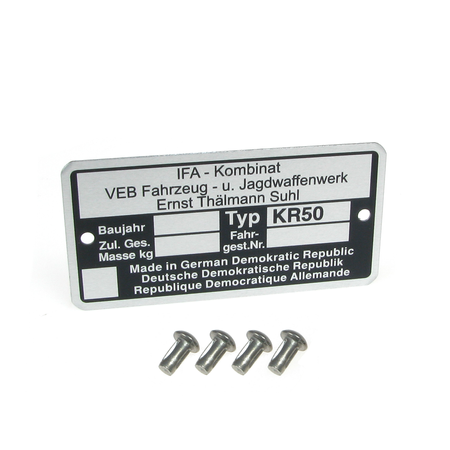 Type plate with 4 fixing pins for Simson KR50 Schwalbe