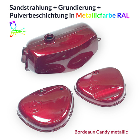 Powder-Coated Fuel Tank Set for Simson S51/S50 — Bordeaux Metallic (Candy)