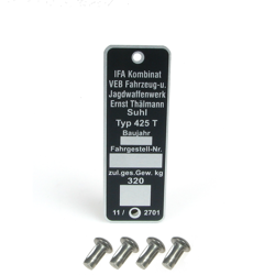 Type plate with 4 clinch nails for Simson 425 AWO Touren (rectangular)