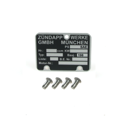 Typenschild Blanco mit 4x Kerbnagel für Zündapp Motor 198x