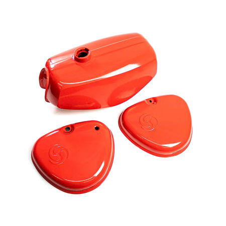 Tank + side cover (with swirl logo) set for Simson S50 S51 S70 - traffic red