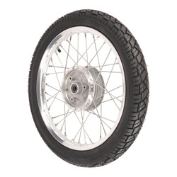 Complete front wheel, polished alloy rim, stainless spokes, Simson S50/S51