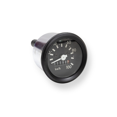 Title: Speedometer Ø60 100 km/h w/ Turn Indicator for Simson S50/S51
Description: 60mm 100 km/h speedometer with turn-signal indicator, black bezel