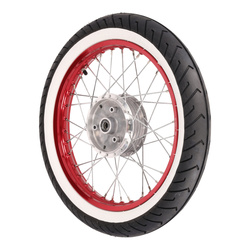 Complete Wheel for Simson DUO, KR51, S50 - Red Rim, Whitewall Tire
