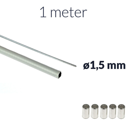 1m Inner Cable Ø1.5 +1m Grey Bowden Housing +5 End Caps - Moped/Motorcycle