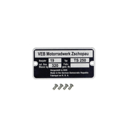 MZ TS250 type plate with 4 rivets (replacement ID plate)