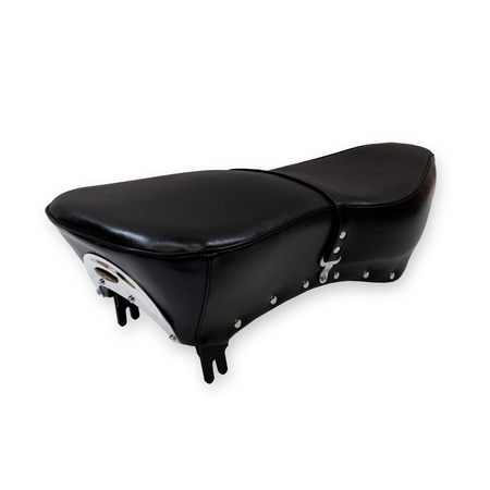 Motorcycle seat with strap & aluminum trim for AWO Sport 425 - black